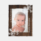 Baby's eerste kerstfeest Rustic Wood Foto Snowflak Fleece Deken (Voorkant)