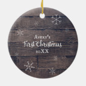Baby's eerste kerstfeest Rustic wood op maat Keramisch Ornament (Achterkant)