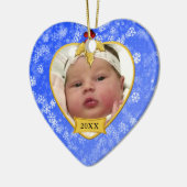 Baby's eerste kerstfeest Snowy Gold en blauwe foto Keramisch Ornament (Links)