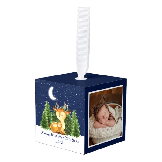 Baby's eerste kerstfeest Waterverf Deer Foto Decoratie (Voorkant hoekig)