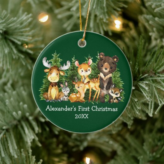 Baby's eerste kerstfeest Waterverf Dieren Deer Keramisch Ornament (Boom)