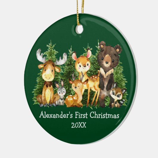 Baby's eerste kerstfeest Waterverf Dieren Deer Keramisch Ornament (Links)