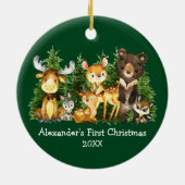 Baby's eerste kerstfeest Waterverf Dieren Deer Keramisch Ornament (Achterkant)