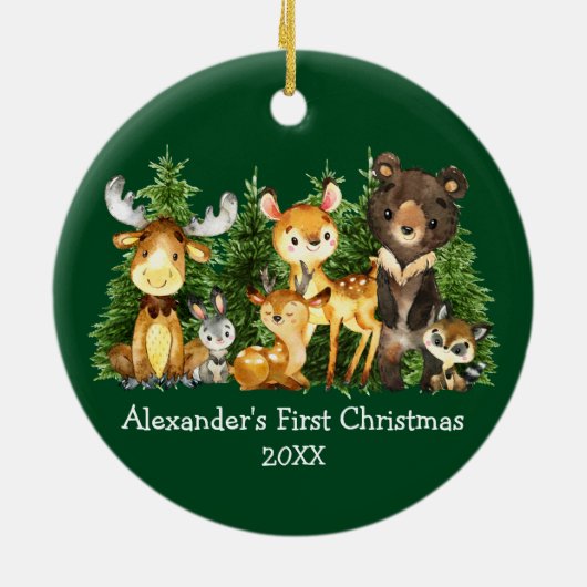 Baby's eerste kerstfeest Waterverf Dieren Deer Keramisch Ornament (Achterkant)