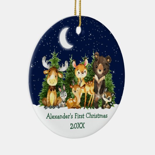 Baby's eerste kerstfeest Waterverf Dieren Deer Sky Keramisch Ornament (Rechts)