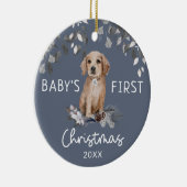 Baby's eerste kerstfeest Waterverf puppy Foliage Keramisch Ornament (Rechts)