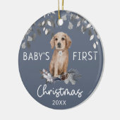 Baby's eerste kerstfeest Waterverf puppy Foliage Keramisch Ornament (Links)
