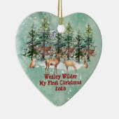 Baby's eerste kerstfeest Waterverf Woodland Keramisch Ornament (Rechts)