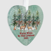 Baby's eerste kerstfeest Waterverf Woodland Ornament (voorkant)