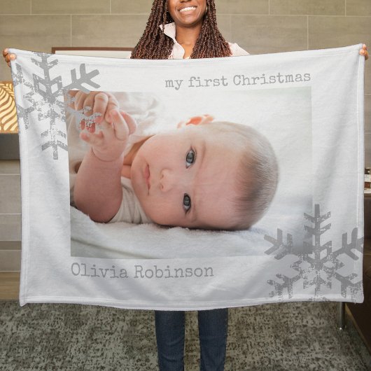 Baby's eerste kerstfeest White Foto Snowflake Fleece Deken