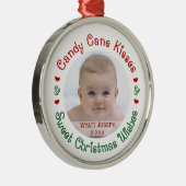 Baby's eerste kerstfeestdag Foto cadeau Metalen Ornament (Rechts)