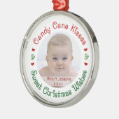 Baby's eerste kerstfeestdag Foto cadeau Metalen Ornament (Links)