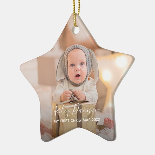 Baby's eerste kerstfeestdag ster keramisch ornament (Links)