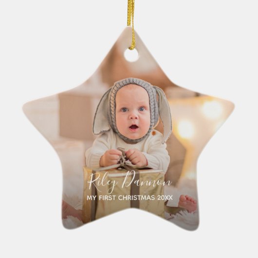 Baby's eerste kerstfeestdag ster keramisch ornament (Achterkant)