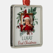 Baby's eerste kerstfeestelijke kerstfoto's grote f metalen ornament (Rechts)