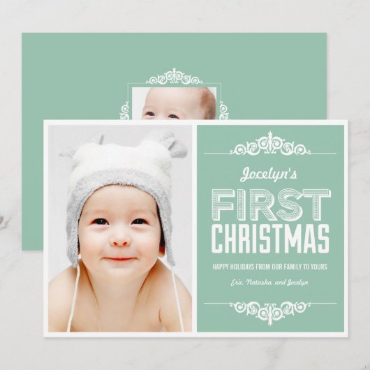 Baby's eerste kerstfeestkaarten - Basil Kaart (Voorkant / Achterkant)