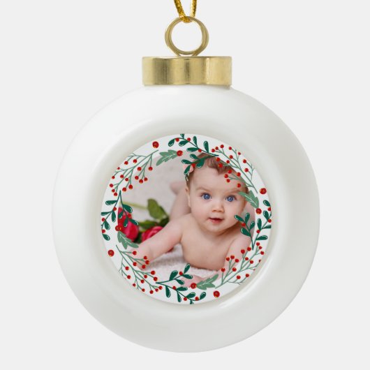 Baby's eerste kerstfeestkersen kersen keram keramische bal ornament (Voorkant)