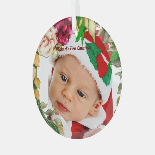 Baby's eerste kerstflesje met aangepaste foto glas ornament (Voorkant links)