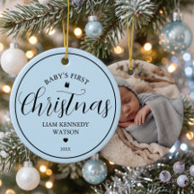 Baby's eerste kerstfoto aandenken blauw