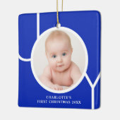 Baby's eerste kerstfoto Aangepaste foto Blauw Keramisch Ornament (Links)