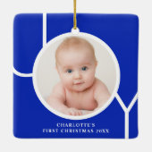 Baby's eerste kerstfoto Aangepaste foto Blauw Keramisch Ornament (Achterkant)