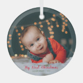 Baby's Eerste kerstfoto Aangepaste naam Glas Ornament (Voorkant)