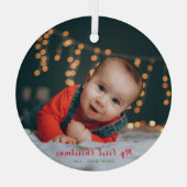 Baby's Eerste kerstfoto Aangepaste naam Glas Ornament (Achterkant)