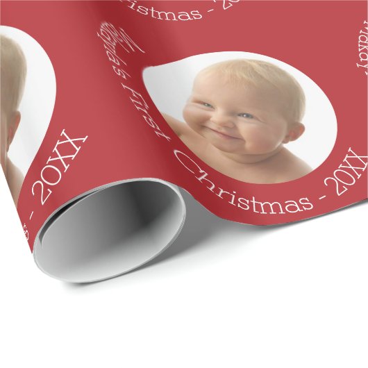 Baby's Eerste kerstfoto Aangepaste naam Jaar Rood Cadeaupapier (Rol Hoek)