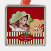 Baby's Eerste kerstfoto Beer voor sierdoeleinden Metalen Ornament (Voorkant)