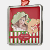 Baby's Eerste kerstfoto Beer voor sierdoeleinden Metalen Ornament (Links)