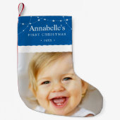 Baby's eerste kerstfoto Blauw Kleine Kerstsok (Voorkant)