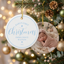 Baby's eerste kerstfoto blauwe aandenken 