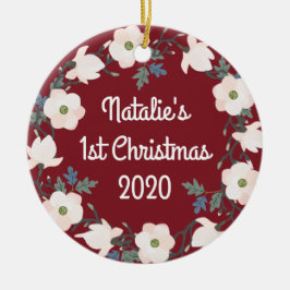 Baby's eerste kerstfoto bloemenkrans keramisch ornament