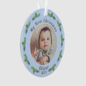 Baby's eerste kerstfoto Blue Ornament (voorkant)