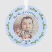 Baby's eerste kerstfoto Blue Ornament (achterkant)
