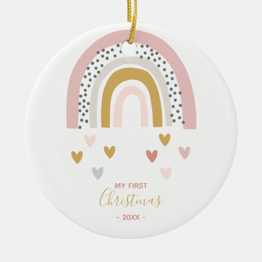 Baby's eerste kerstfoto Boho Rainbow Keramisch Ornament (Voorkant)