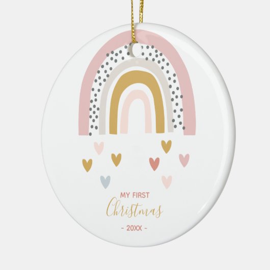 Baby's eerste kerstfoto Boho Rainbow Keramisch Ornament (Links)