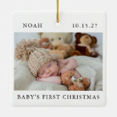 Baby's Eerste Kerstfoto Eenvoudig Modern Keramisch Ornament (Achterkant)