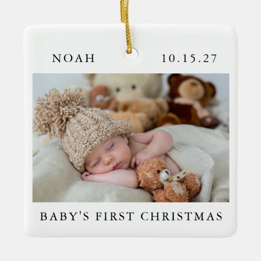 Baby's Eerste Kerstfoto Eenvoudig Modern Keramisch Ornament (Voorkant)