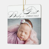 Baby's Eerste Kerstfoto Elegant Calligrafie Keramisch Ornament (Links)