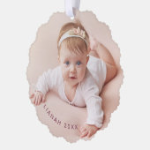  Baby's eerste kerstfoto Elegant Roze Ornament Kaart (Links)