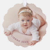  Baby's eerste kerstfoto Elegant Roze Ornament Kaart (Voorkant)