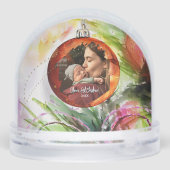 Baby's eerste kerstfoto en vakantie begroeting sneeuwbol (Achterkant)