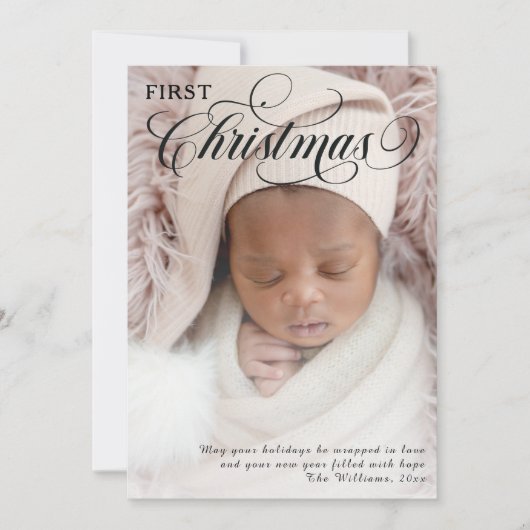 Baby's eerste kerstfoto Flat Holiday Kaart (Voorkant)