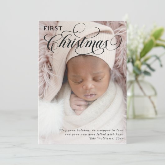 Baby's eerste kerstfoto Flat Holiday Kaart (Staand voorkant)