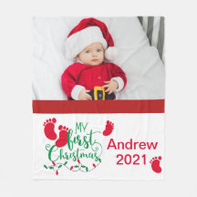 Baby's eerste kerstfoto Fleece Blanket