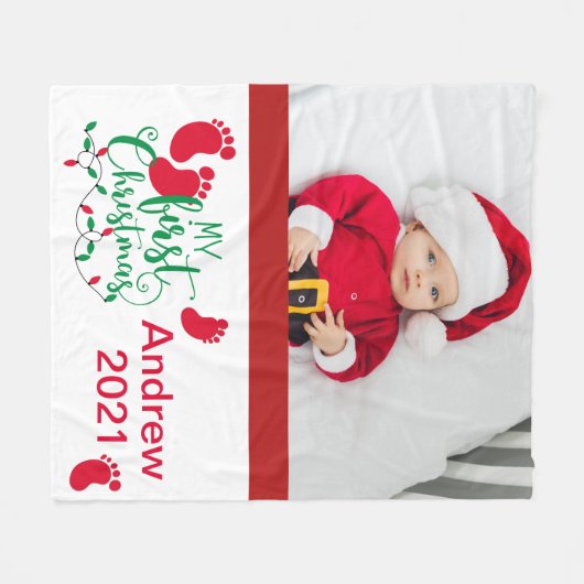 Baby's eerste kerstfoto Fleece Blanket Deken (Voorkant (Horizontaal))
