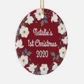 Baby's eerste kerstfoto Floral Wreath Keramisch Ornament (Rechts)