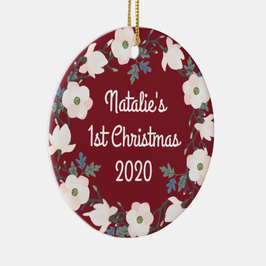 Baby's eerste kerstfoto Floral Wreath Keramisch Ornament (Rechts)