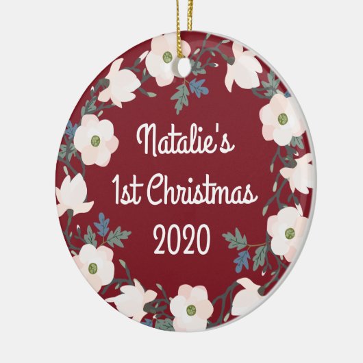 Baby's eerste kerstfoto Floral Wreath Keramisch Ornament (Links)